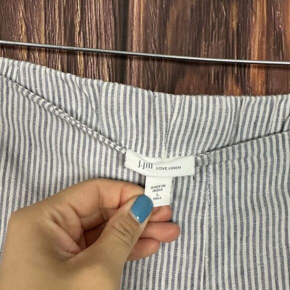 J Jill Pants Womens Grey White Striped Love Linen Lagenlook Pull On LT Large - Picture 6 of 6